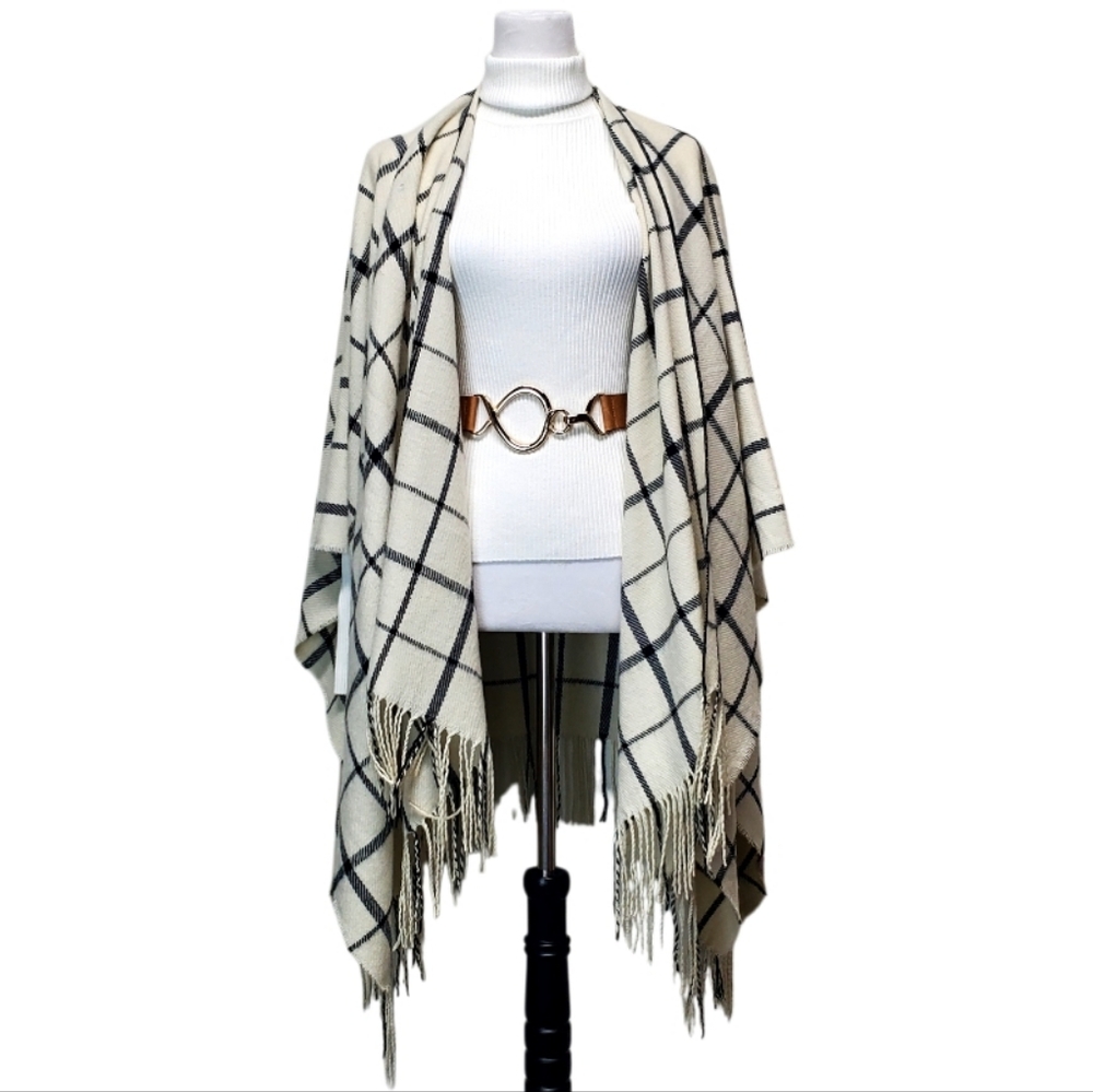 Pink Lily Shawl Cream w Black Windowpanes Pattern